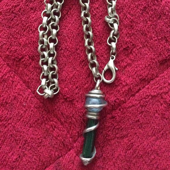 **Sale** Vintage Trapped Natural Malachite Gemstone Pendant - Picture 1 of 4